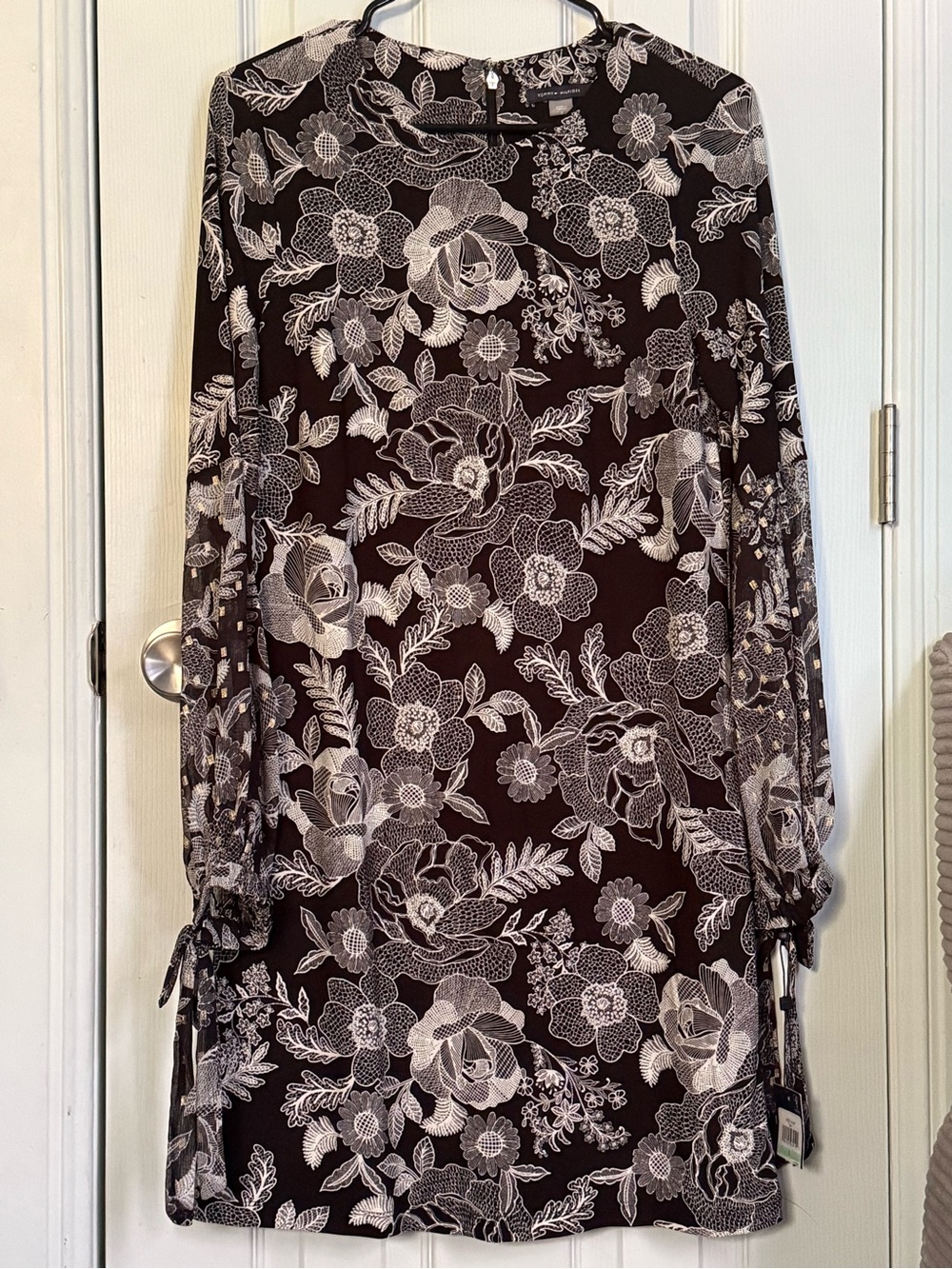 Tommy Hilfiger Black Dress with White Floral Print - Long Sleeve